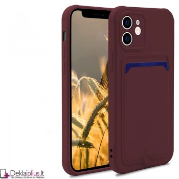Švelnus silikoninis dėklas su kišenėle - bordo spalvos (telefonams Apple Iphone 12 Mini)